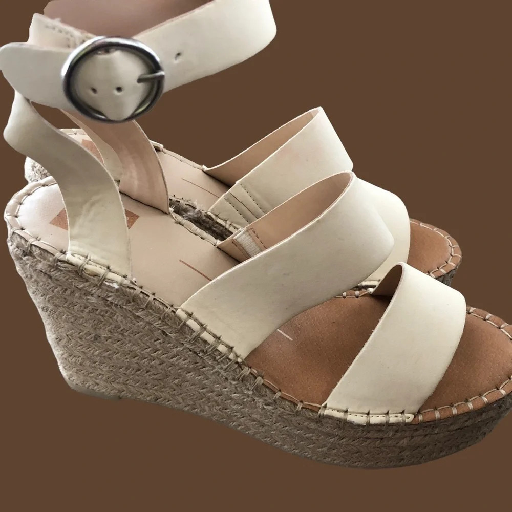 Dolce Vita Womens 10 Cream Leather Espadrille Wedge Sandals Summer 4.5” Heel